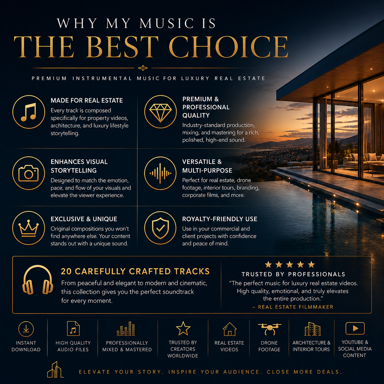 Luxury Real Estate Music Collection - 20 Premium Cinematic Instrumental Tracks for Property Videos & Brand Films