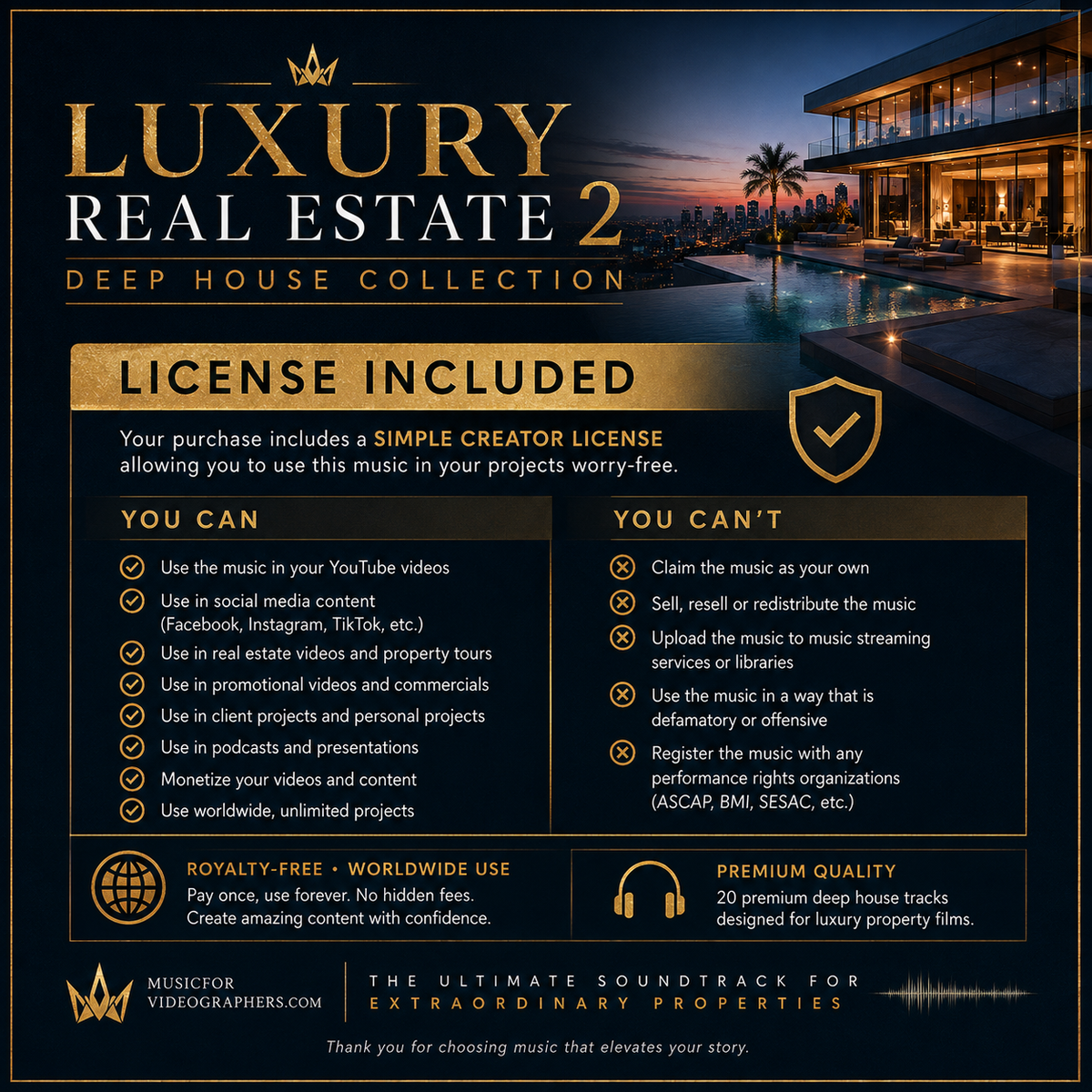 Simple Creator License included with Luxury Real Estate 2 Deep House Collection for real estate videos and client projects