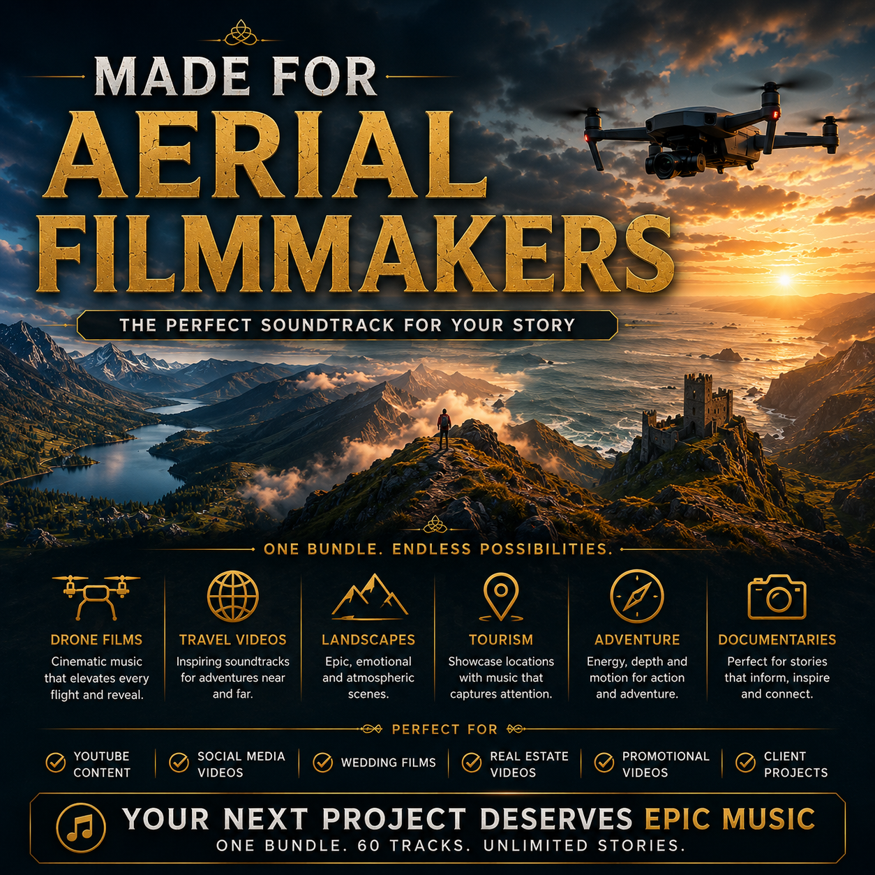 Epic Aerial Landscapes Complete Bundle | 60 Royalty-Free Tracks