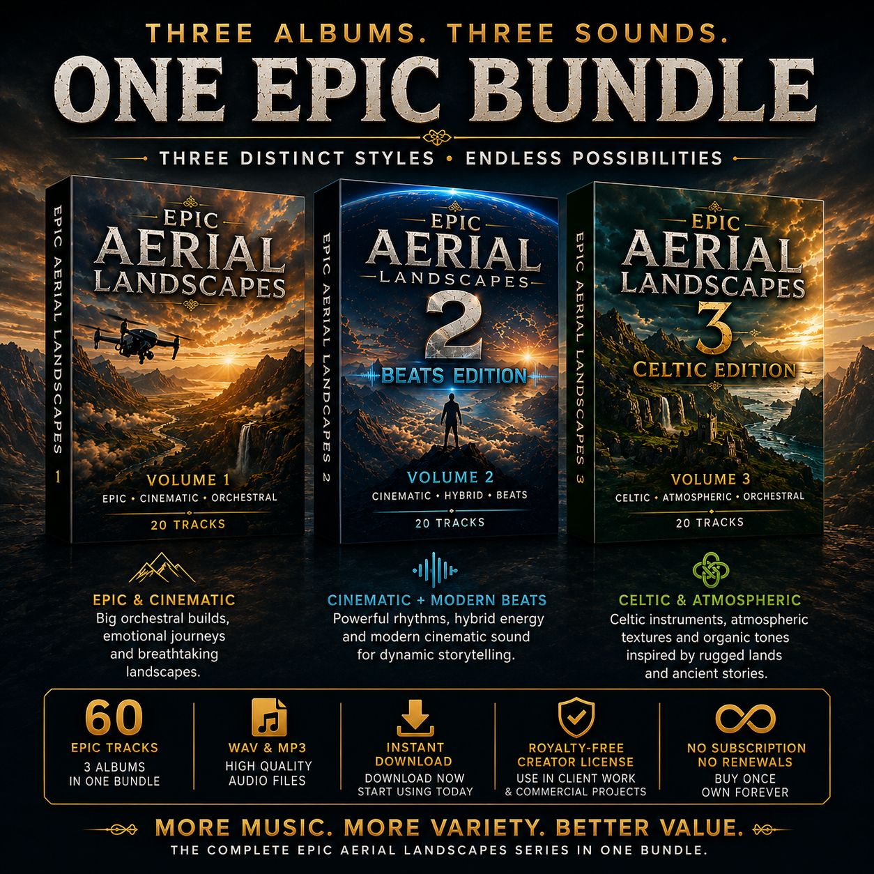 Epic Aerial Landscapes Complete Bundle | 60 Royalty-Free Tracks