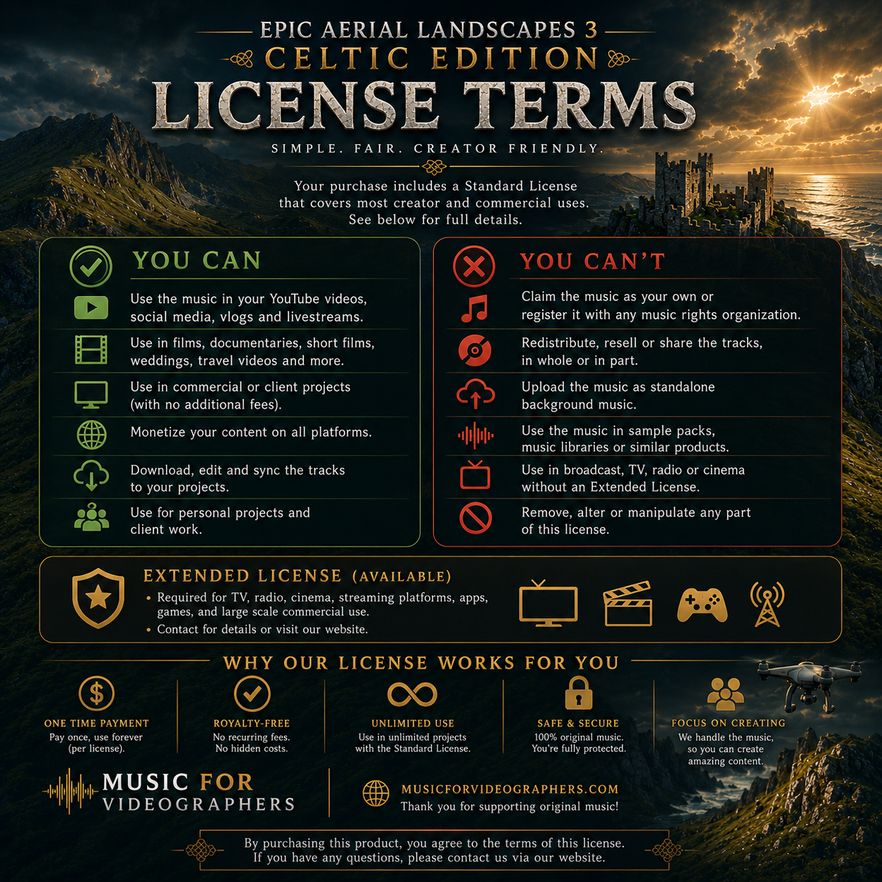 Royalty-free music license for drone videos and videographer projects
