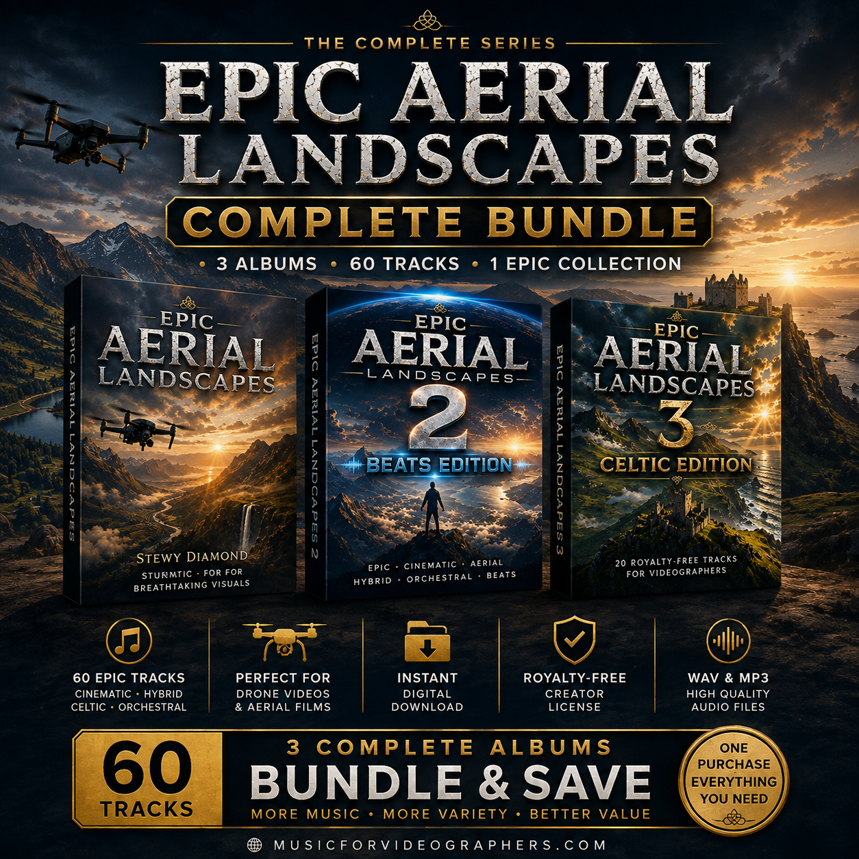 Epic Aerial Landscapes Complete Bundle | 60 Royalty-Free Tracks