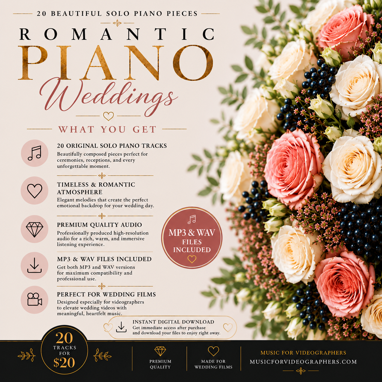 Romantic Piano Weddings | 20 Solo Piano Tracks for Wedding Films